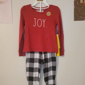 Rae Dunn Toddler Unisex 3T Joy Christmas Plaid Long Sleeve Pajama 2 PC Set PJ's.